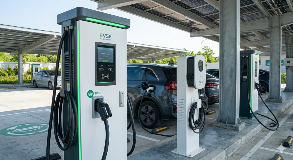 Hệ thống trụ sạc được giảm tải bởi hệ thống năng lượng mặt trời